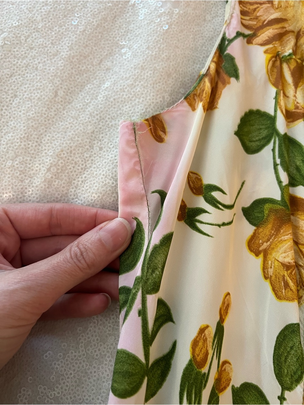 Vintage 1950s Yellow Rose Floral Cocktail Fit and Flare Dress with Green Chiffon - Picture 8 of 14